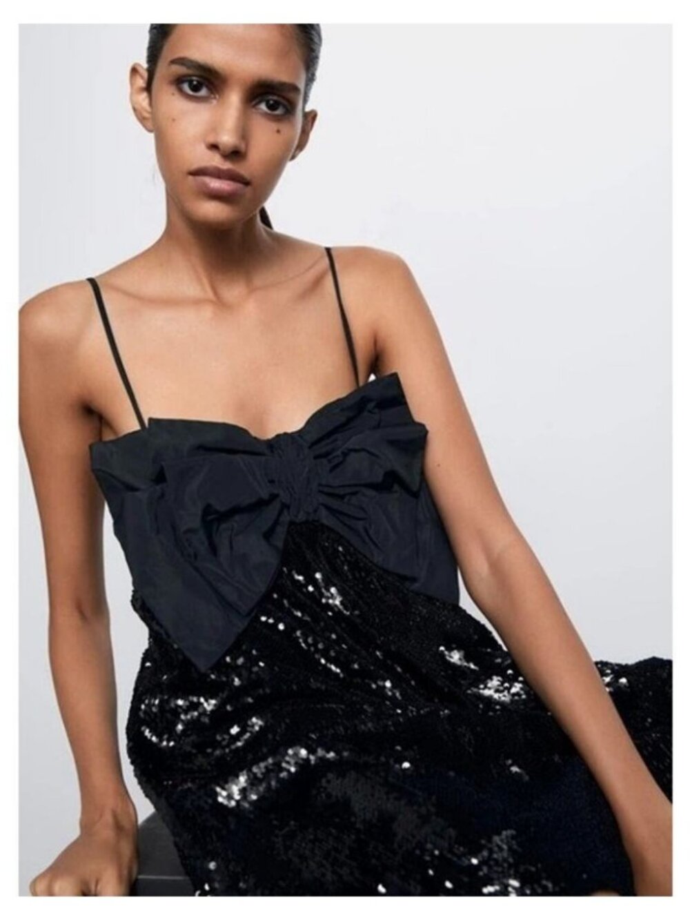 NWT ZARA Bow Sequin Mini Dress Size XS Black - Picture 4 of 13